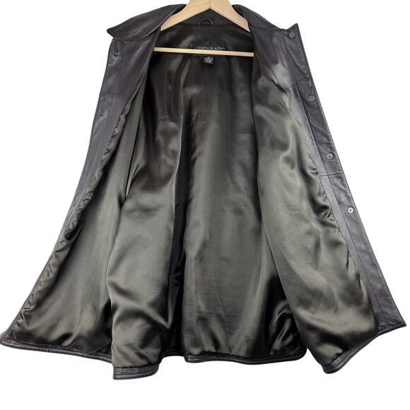 90 Y2K Centigrade Dark Brown Leather Jacket Women 1X Mid Length Satin Lined READ - Picture 2 of 16